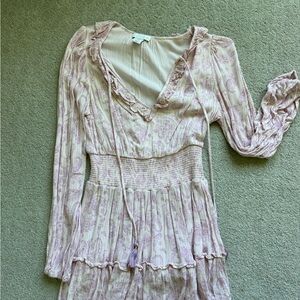 Light Pink Paisley Ruffled V-Neck Maxi Dress